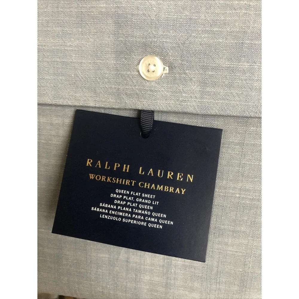 Ralph Lauren‎ Sheet Queen Flat Workshirt Chambray Blue NEW